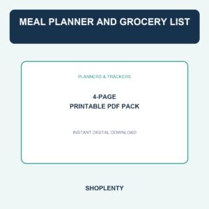 Meal Planner and Grocery List Printable PDF Pack
