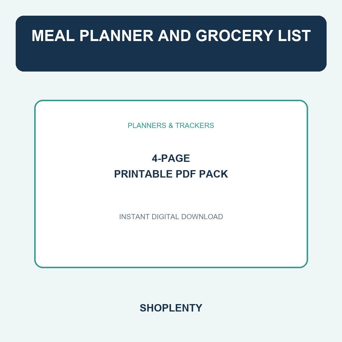 Meal Planner and Grocery List Printable PDF Pack