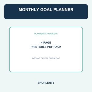 Monthly Goal Planner Printable PDF Pack