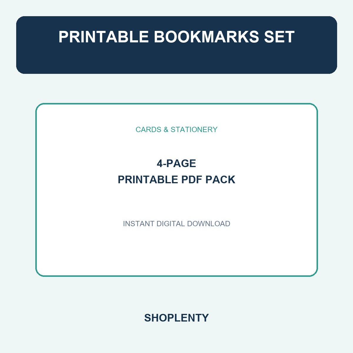 Printable Bookmarks Set Printable PDF Pack