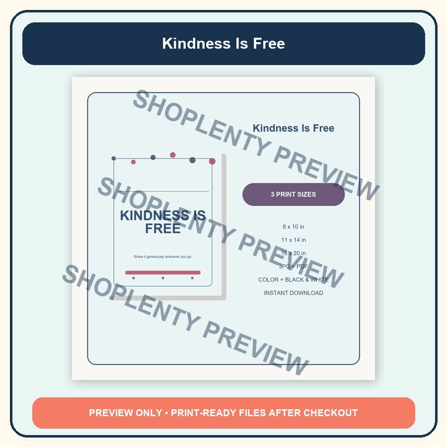 Kindness Is Free Printable Wall Art Bundle watermarked product preview 2