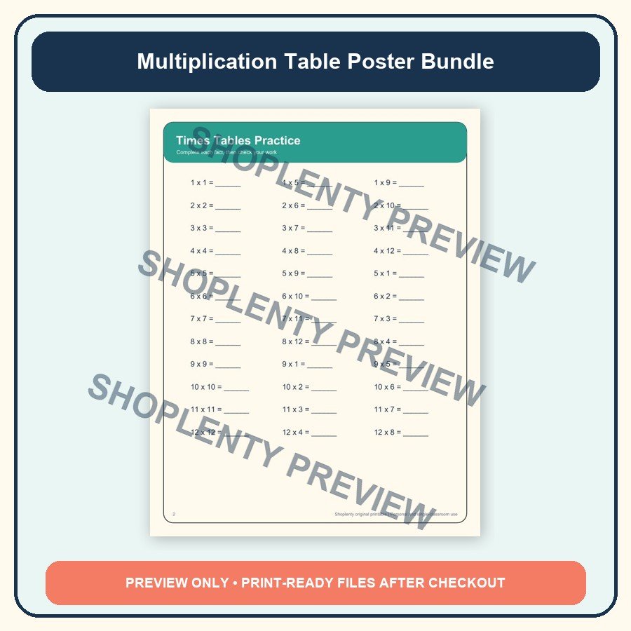 Multiplication Table Poster Bundle watermarked product preview 2