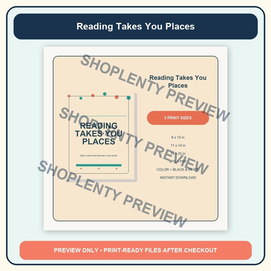 Reading Takes You Places Printable Wall Art Bundle watermarked product preview 2